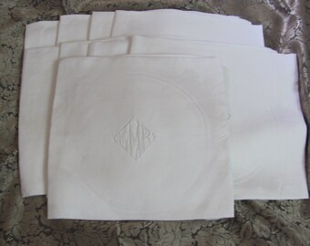 28" Lapkins Set of 9 // Beautiful Fine White Damask Dinner Napkins 72cm // Monogrammed EMR Heirloom Linens Fancy Special Occasion