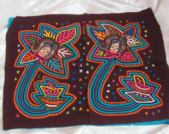 Vintage Mola Tapestry 11" x 16" Panama Latin American Wall Art Handmade Textile Embroidered Kuna Molas Artwork Indian Folk art