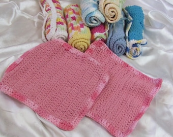 Handmade Knitted Crocheted 8" Wash Face Cloth or Dishcloth Set of 2 - 100% Cotton Super Soft Yarn Natural Farmhouse // Your choice of colors