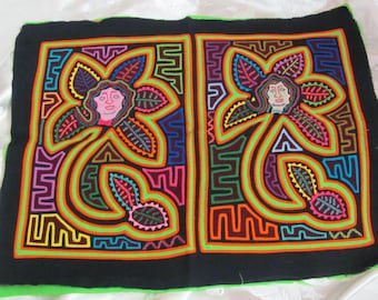 Vintage Mola Tapestry 12" x 16" Panama Latin American Wall Art Handmade Textile Embroidered Kuna Molas Artwork Indian Folk art