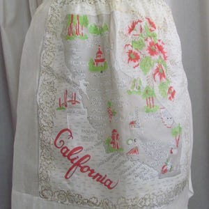 Prachtige kaart van CALIFORNI geschilderd doorschijnend schort Vintage Mid Century MCM//antieke linnen zakdoeken, tafelkleden, servetten en meer