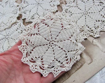 Small Round Crochet Doilies 4" 10cm // Rescued Upcycled Recycled Linens Lace Crafts Applique Patch Doily // Your Choice Quantity