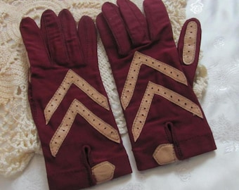 Aris Isotoner Vintage Stretchy Nylon Leder Handschuhe 21cm Lang - Einheitsgröße // Autofahrer Handschuhe Frauen Damen Handgelenk