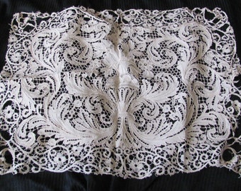 Antique Point de Gaze Lace // Handmade Textile Rectangle Large Doily 17" x 23" Inch // Victorian Early or 19th Century Doilies French France