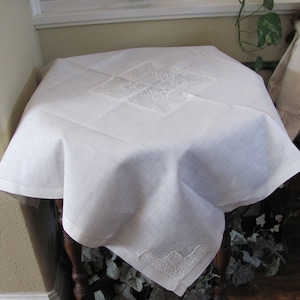 Table Linens Mantel vintage de lino y algodón con dibujo blanco sólido - 32" cuadrado (#127)