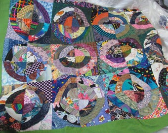 Lovely Unique Hand Stitched Handmade Quilt Top Colorful // Patchwork Cotton Unfinished 50" x 58" Top Part Only