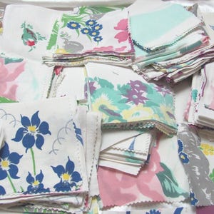 Hand Cut Squares // Vintage Printed Tablecloths Cotton Linen Cloth Fabric 4-5" Inch //  Your choice how many // assorted patterns floral