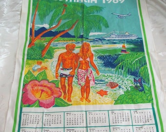 Australia Calendar 1989 // Vintage Linen Printed Dish Kitchen Towel Souvenir UNUSED - Many more to choose from in my shop!