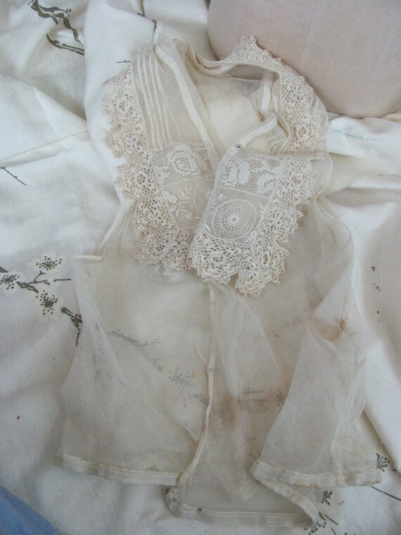 Antique Handmade Irish and Tambour Lace Bodice Ca… - image 9