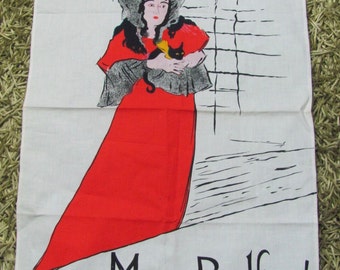 May Belfort Henri de Toulouse Lautrec Made in France Vintage Printed Cotton Kitchen Hand Towel - Unused