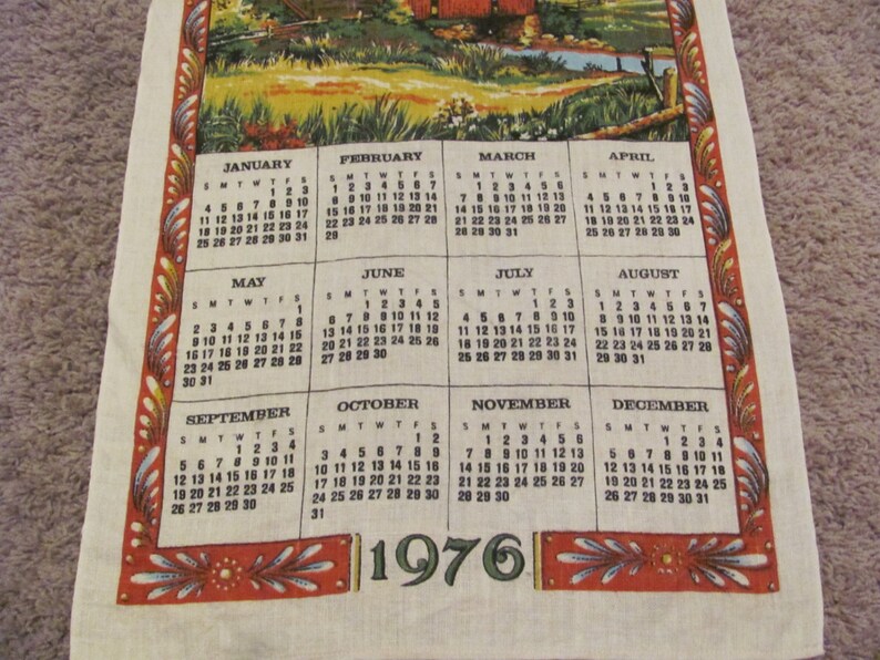 Towel Retro Calendar Irish Linen Kitchen Towel Year 1976 Etsy