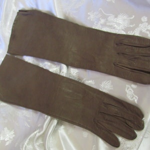 Roger Fare // Made in France Gloves Long Brown Kid Skin Leather 14" Long Size 7 Small - Many others to choose from in my shop