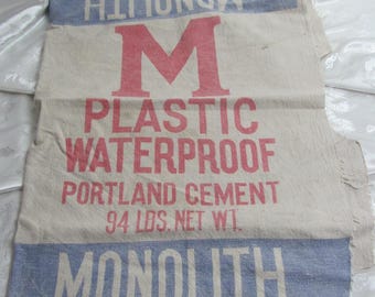 Vintage Monolith Portland Cement Sack Bag Heavy Canvas Cloth Cotton Large 15" x 25" Collectible // Others in my shop