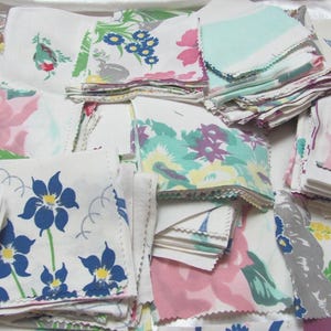 Hand Cut Squares for Quilters Vintage Printed Tablecloths Cotton Linen Cloth Fabric 5&quot; Inch //  Your choice quantity assorted patterns lot