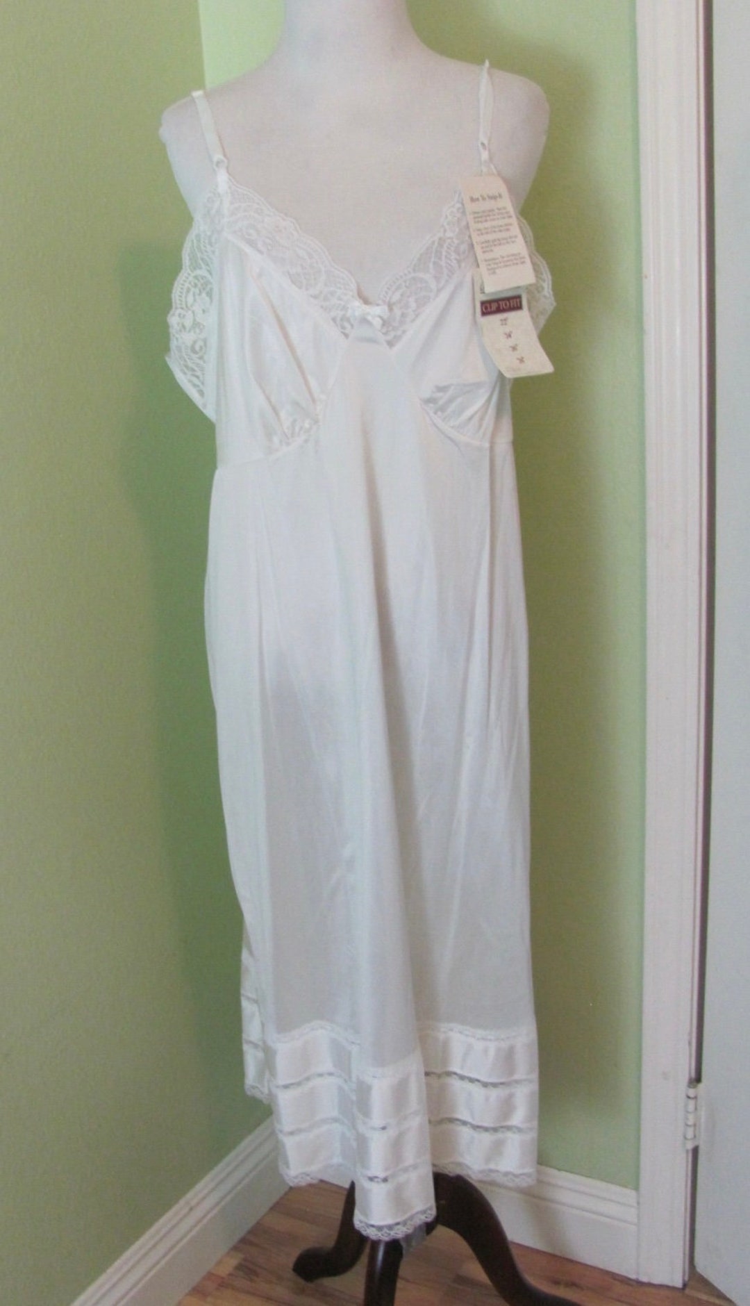 Vintage Adonna White Lace Nylon Full Slip Nightgown Size 42 Etsy