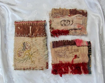 Circa 1885 Antique Crazy Quilt Piece // 19th Century Handmade Embroidered Hand Stitched Tattered Shredded // Rescue Reuse // Your choice
