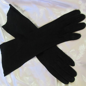 Vintage Black Kid Skin Leather Gloves 14&quot; Long Size Medium // many others to choose from in my shop