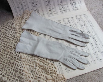 Vintage Off White Kid Skin Leather Opera Formal Gloves 11" Long - Size 6.5 Small Unlined