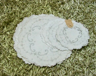 Hand Embroidered Madeira Eyelet Round Doily Table Linens - 5.5"  14cm or 9.5" 25cm