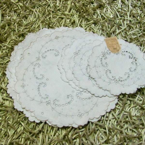 Hand Embroidered Madeira Eyelet Round Doily Table Linens - 5.5"  14cm or 9.5" 25cm