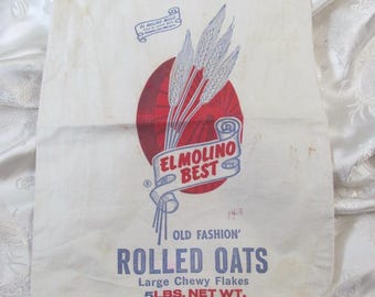 Vintage El Molino Best Oat Mills 5lb Sack Bag Cloth
