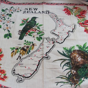 Vintage Souvenir Neuseeland Karte Quadrat Gedruckt Tischdecke Tischdecke Sammlerstück Siebdruck Bunt 34"unbenutzt Neu