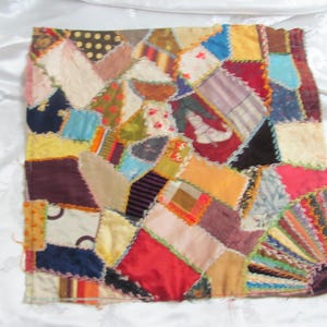 Hand Stitched Crazy Quilt Piece Square Block 13&quot; // Early Century Antique Silk Velvet Fancy Embroidered Over 100 years // others in my shop