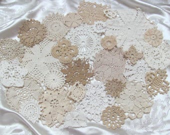 Lot of 30 Vintage Crochet Doilies Assorted Sizes Shapes - Rescued Recycled Crafts Applique Slow Stitch Junk Journal Crocheted Medallions