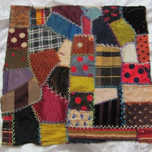 Hand Stitched Crazy Quilt Piece Square Block 13&quot; // Early Century Antique Silk Velvet Fancy Embroidered Over 100 years // others in my shop