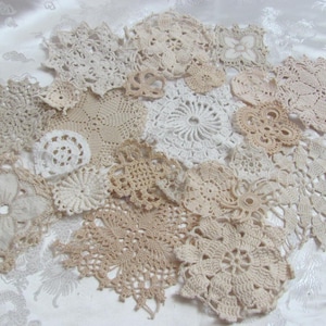 Lot of 22 Vintage Crochet Doilies Assorted Sizes Shapes - Rescued Recycled Crafts Applique Lace Slow Stitch Junk Journal Quilt Crocheted