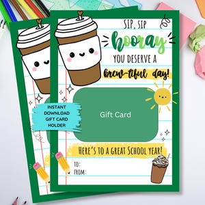 Cadeau de rentrée scolaire pour enseignant, imprimable pour la première journée d&#39;école, porte-carte cadeau café imprimable, cadeau pour enseignant Starbucks, appréciation de l&#39;enseignant