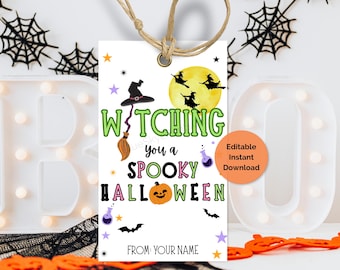 Editable Halloween Gift Tag, Trick or Treat Favor Bag Tag, Printable Halloween Gift Tag, Witching Tag, Classroom Gift Tags