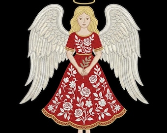 Red Bloom Angel Machine Embroidery Design, Fairy Embroidery Pattern With Wings For DIY Projects & Gifts, Digital Download PES DST