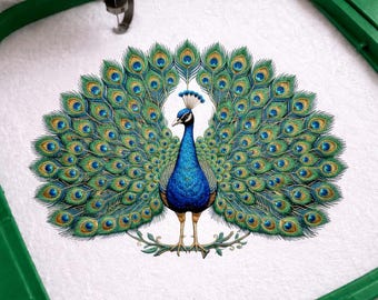 Majestic Peacock Embroidery Design, Peacock Bird Pes, Machine Embroidery Design