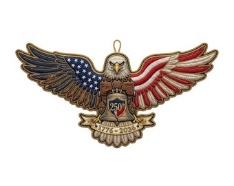 Patriotic Eagle Ornament FSL Embroidery Design, USA 250th Anniversary Lace Ornament, American Flag Eagle Free Standing Lace Embroidery File