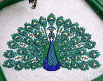 Peacock Machine Embroidery Design - Peafowl Embroidery Pattern, Decorated Peacock Embroidery Design