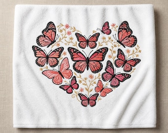Butterfly Heart Embroidery Design, Floral Butterfly With Heart Love Machine Embroidery File, Instant Download PES DST