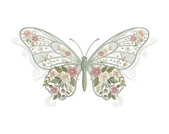 Floral Butterfly Machine Embroidery Design, Butterfly Embroidery Pattern, Nature Decor for DIY Projects & Gifts, Digital Download PES DST