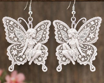 Fairy Butterfly Earrings Embroidery Design — FSL Free Standing Lace Jewelry File, Instant Download PES DST, Fairy Wing Lace Earring Pattern