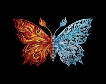 Minimal Butterfly Embroidery Design, Butterfly Embroidery Pattern, Flame Frost Wing Pattern, Digital Download for Jackets Hoodies Decor