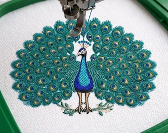 Majestic Peacock Embroidery Design, Peacock Bird Pes, Machine Embroidery Design