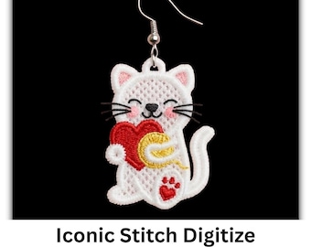 FSL Cat Earrings Embroidery Design | Machine Embroidery Instant Download