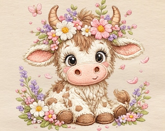 Cow Embroidery Design, Cute Highland Cow Machine Embroidery File, Farm Animal Stitch, Cow Embroidery Pattern, Digital Download PES EXP JEF