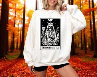 Sweatshirt hogepriesteres tarotkaart, heksen, tarotshirt, heksensweater, goddelijk vrouwelijk, grillig, grillige kleding, goth