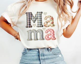 Boho Mama Patchwork Letters | Gingham Floral Polka Dot Clipart for Mother’s Day