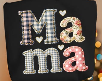 Coquette Boho Mama Patchwork Letters | Gingham Floral Polka Dot Clipart for Mother’s Day