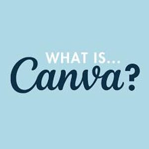 May include: A light blue background with the words "WHAT IS... Canva?" in white and dark blue script. The word "Canva" is in a large, cursive font.