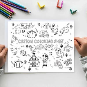 CUSTOM Birthday/ party coloring sheet TEMPLATE