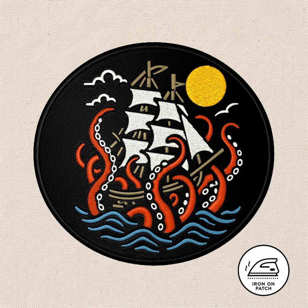Kraken Attacking Ship Embroidered Patch – Nautical Tattoo Style - Etsy