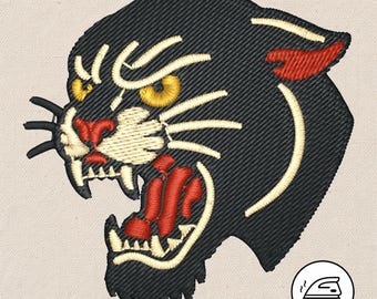 American Traditional Panther Embroidered Iron-On Patch: Tattoo Applique